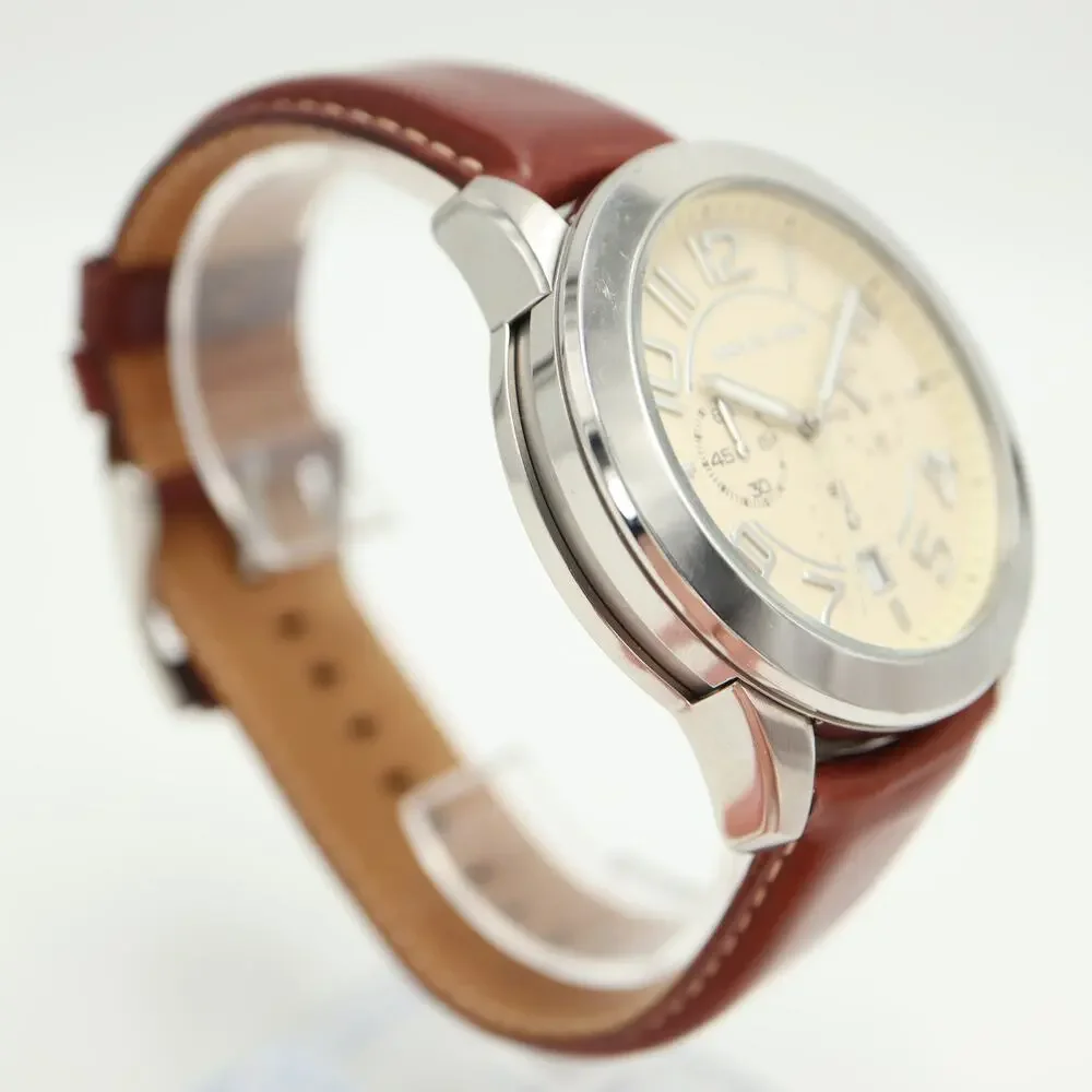 Michael Kors Mercer Men's 45mm Beige Chronograph Watch Brown Leather MK8292